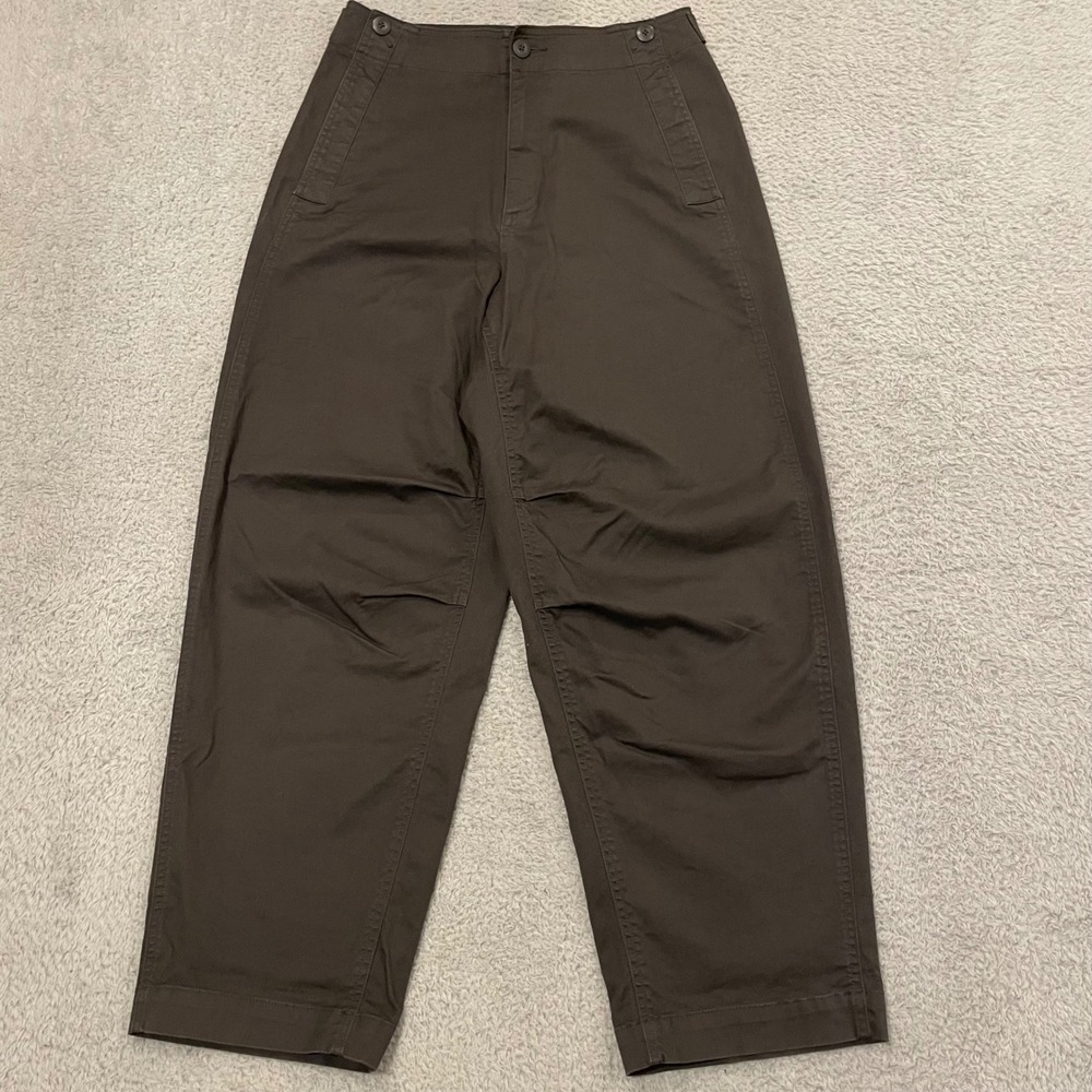 Uniqlo C Cotton Wide Leg Pants Womens 4 Gray Brown Twill Utility Barrel 465959